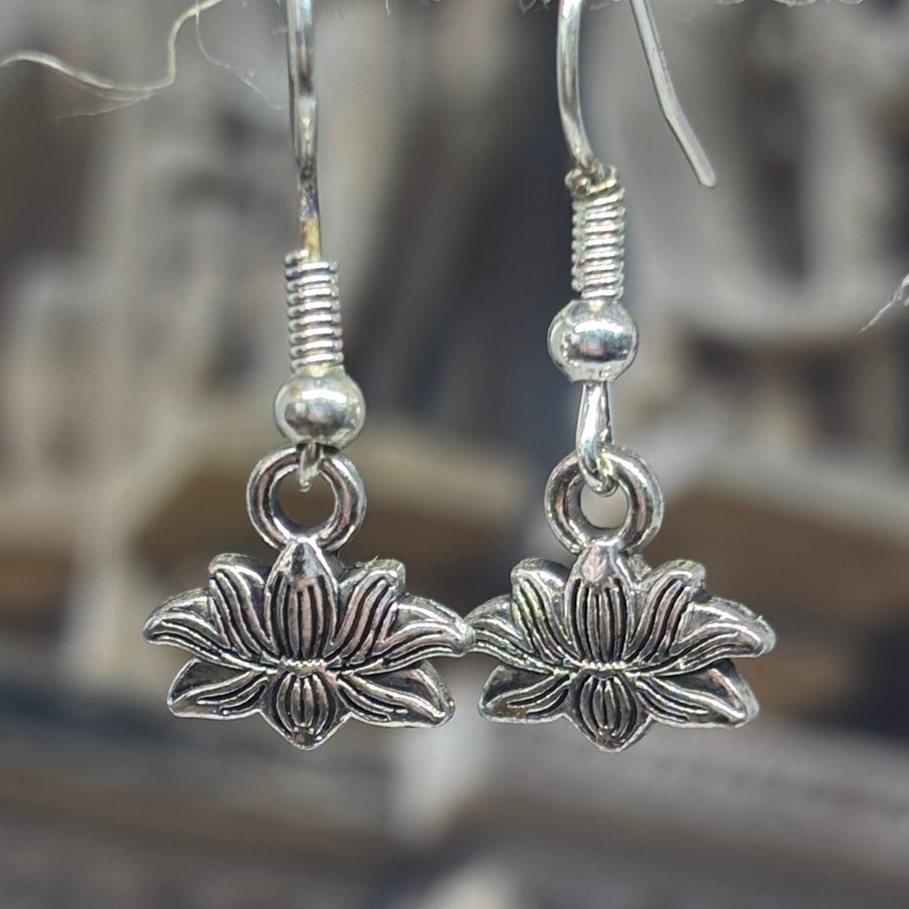 FREE! With purchase; bundle. Silver Lotus Drop Earrings